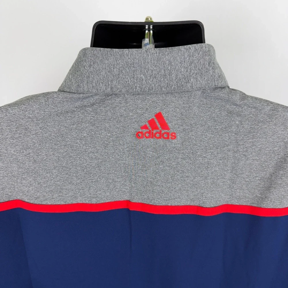 Adidas USA Golf Polo Mens Large Blue Grey Red FJ7884 UPF‎ 50 NWT